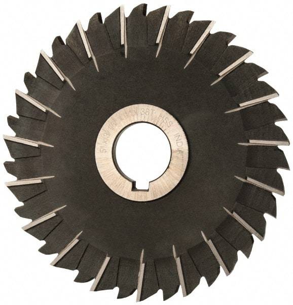 Value Collection - 5" Blade Diam x 3/16" Blade Thickness, 1" Hole, 38 Teeth, High Speed Steel Side Chip Saw - Staggered Tooth, Arbor Connection, Right Hand Cut, Uncoated, with Keyway - Exact Tool & Supply
