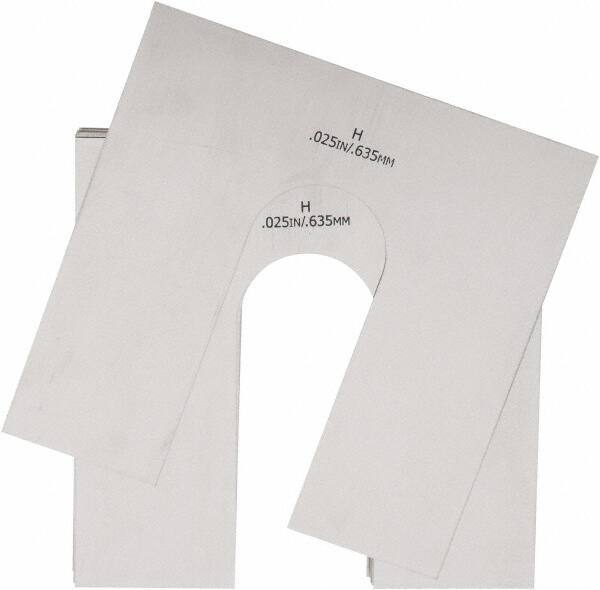 Made in USA - 20 Piece, 8 Inch Long x 8 Inch Wide x 0.025 Inch Thick, Slotted Shim Stock - Stainless Steel, 2-1/2 Inch Wide Slot - Exact Tool & Supply