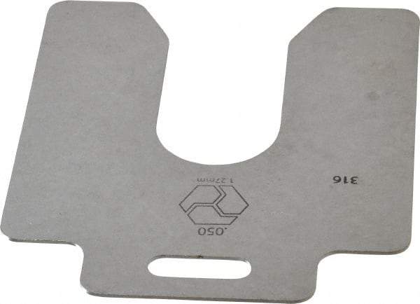 Made in USA - 10 Piece, 4 Inch Long x 4 Inch Wide x 0.05 Inch Thick, Slotted Shim Stock - Stainless Steel, 1-1/4 Inch Wide Slot - Exact Tool & Supply