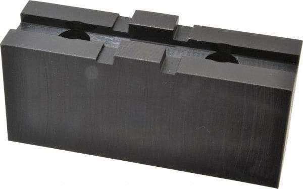 Bison - 12 to 12-1/2" Chuck Capacity, Tongue & Groove Attachment, Square Soft Lathe Chuck Jaw - 1 Jaw, Steel, 2-1/2" Btw Mount Hole Ctrs, 4-11/16" Long x 1-29/64" Wide x 2.165" High, 1/2" Groove - Exact Tool & Supply