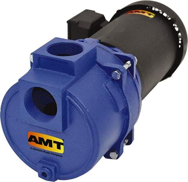 American Machine & Tool - 230/460 Volt, 8/4 Amp, 3 Phase, 3 HP, Self Priming Sewage Trash Pump - 56J Frame, 2 Inch Inlet, TEFC Motor, Cast Iron Housing, Stainless Steel Impeller, Buna N Seal - Exact Tool & Supply