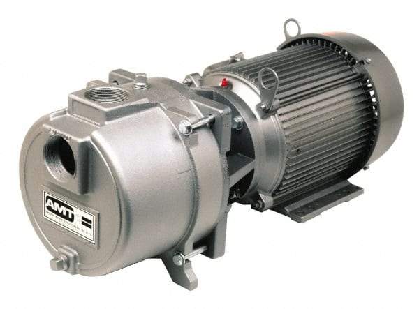 American Machine & Tool - 230 Volt, 16 Amp, 1 Phase, 3 HP, Self Priming Sewage Trash Pump - 56J Frame, 2 Inch Inlet, TEFC Motor, Cast Iron Housing, Stainless Steel Impeller, Buna N Seal - Exact Tool & Supply