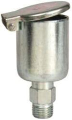 Gits - 5/8 Ounce Capacity, 1/4-18 Thread, Steel, Zinc Plated, Straight with Hex Body, Oil Cup - 2-15/32" High, 3/8" Thread Length, Wick Feed - Exact Tool & Supply