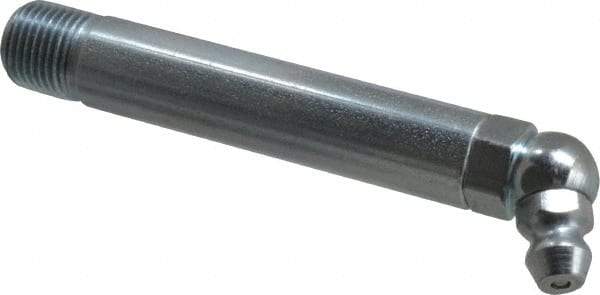 Alemite - 65° Head Angle, 1/8 PTF Carbon Steel Standard Grease Fitting - 3/8" Hex, 2-3/4" Overall Height, 2-1/4" Shank Length, 10,000 Operating psi, Zinc Plated Finish - Exact Tool & Supply