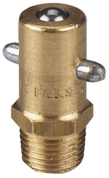 Alemite - Straight Head Angle, 1/8 PTF Brass Pin-Style Grease Fitting - 7/16" Hex, 31/32" Overall Height, 17/64" Shank Length, 3,000 Operating psi, Zinc Plated Finish - Exact Tool & Supply