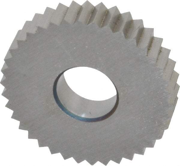 Value Collection - 9/16" Diam, 90° Tooth Angle, 21 TPI, Standard (Shape), Cut Type Powdered Metal High Speed Steel Straight Knurl Wheel - 0.118" Face Width, Circular Pitch, Bright Finish - Exact Tool & Supply
