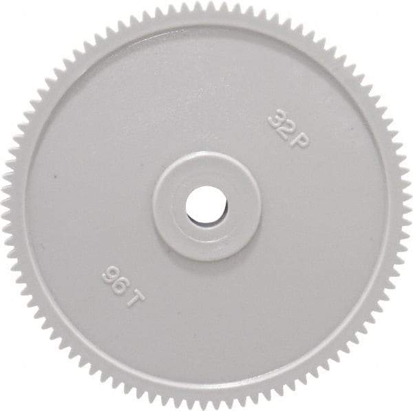 Made in USA - 32 Pitch, 3" Pitch Diam, 3-1/16" OD, 96 Tooth Spur Gear - 3/16" Face Width, 5/16" Bore Diam, 13/16" Hub Diam, 20° Pressure Angle, Acetal - Exact Tool & Supply