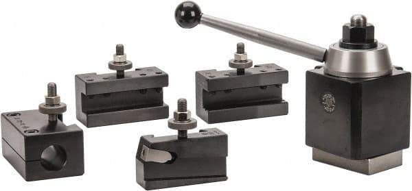 Aloris - Series DA Tool Post Holder & Set for 17 to 48" Lathe Swing - 5 Piece, Includes Style 1 Turning/Facing Holder, Style 2 Boring/Turning/Facing Holder, Style 4D Heavy-Duty Boring Bar Holder, Style 7 Universal Parting Blade Holder, Tool Post - Exact Tool & Supply