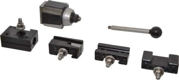 Aloris - Series AXA Tool Post Holder & Set for 0 to 12" Lathe Swing - 5 Piece, Includes Style 1 Turning/Facing Holder, Style 2 Boring/Turning/Facing Holder, Style 4D Heavy-Duty Boring Bar Holder, Style 7 Universal Parting Blade Holder, Tool Post - Exact Tool & Supply