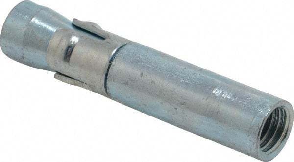 Wej-It - 5/8" Diam, 5/8" Drill, 3-3/32" OAL, 1/2" Min Embedment Drop-In Concrete Anchor - 12L14 Steel, Zinc-Plated Finish, Hex Nut Head, Hex Drive, 1-1/2" Thread Length - Exact Tool & Supply