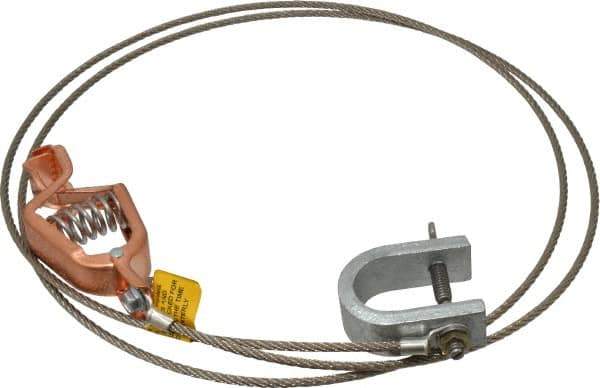 Hubbell Workplace - 19 AWG, 5 Ft., Alligator Clip, C-Clamp, Grounding Cable with Clamps - Noninsulated, Federal Specification A-A-59466-010 - Exact Tool & Supply
