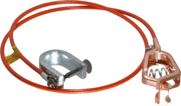 Hubbell Workplace - 19 AWG, 3 Ft., Alligator Clip, C-Clamp, Grounding Cable with Clamps - Orange, Federal Specification A-A-59466-010 - Exact Tool & Supply