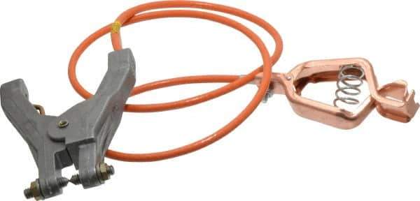 Hubbell Workplace - 19 AWG, 3 Ft., Alligator Clip, Hand Clamp, Grounding Cable with Clamps - Orange, Federal Specification A-A-59466-010 - Exact Tool & Supply