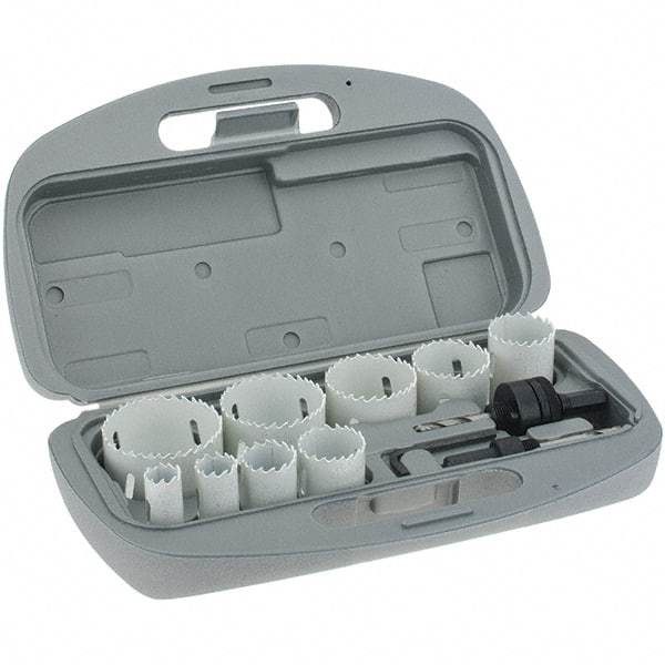 Value Collection - 9 Piece, 3/4" to 2-1/4" Saw Diam, Maintenance Hole Saw Kit - Bi-Metal, Includes 6 Hole Saws - Exact Tool & Supply