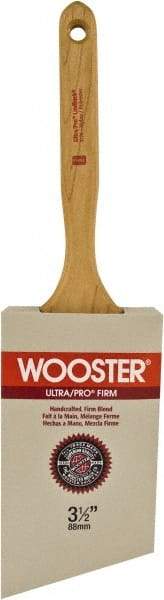 Wooster Brush - 3-1/2" Angled Nylon/Polyester Sash Brush - 3-3/8" Bristle Length, 7.44" Maple Fluted Handle - Exact Tool & Supply