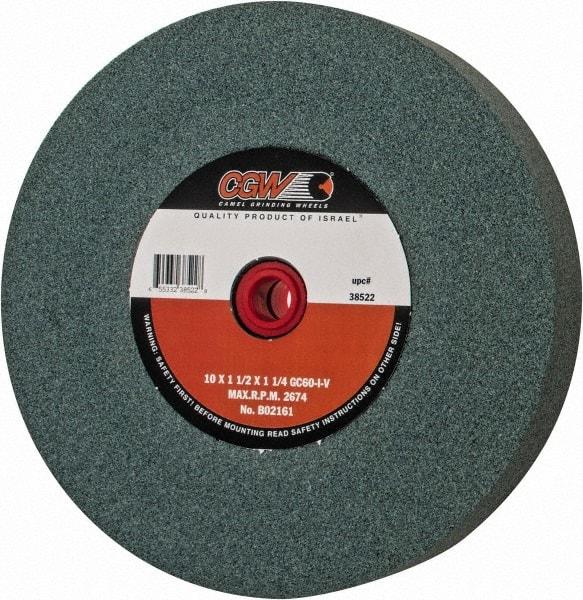 Camel Grinding Wheels - 60 Grit Silicon Carbide Bench & Pedestal Grinding Wheel - 10" Diam x 1-1/4" Hole x 1-1/2" Thick, 2483 Max RPM, I Hardness, Medium Grade , Vitrified Bond - Exact Tool & Supply