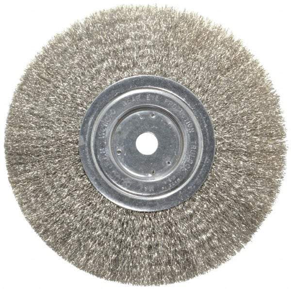 Weiler - 8" OD, 5/8" Arbor Hole, Crimped Stainless Steel Wheel Brush - 3/4" Face Width, 2-1/16" Trim Length, 0.0118" Filament Diam, 6,000 RPM - Exact Tool & Supply