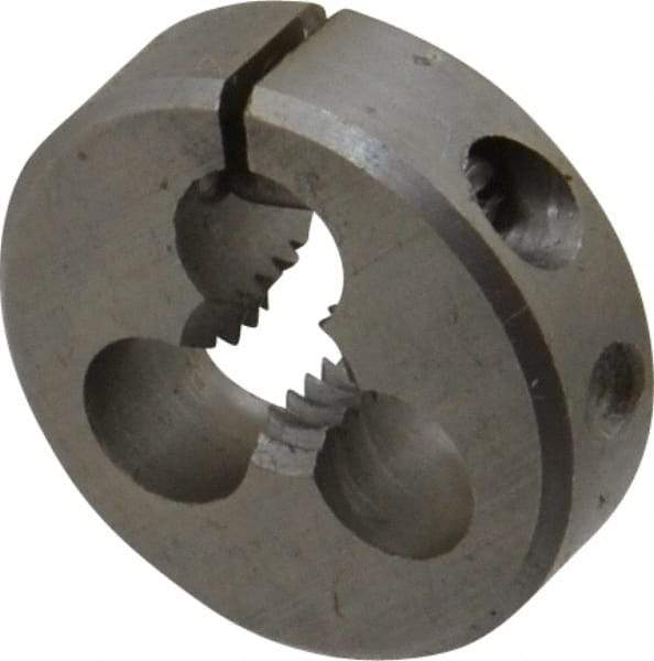 Made in USA - #12-24 UNC Thread, 13/16" Outside Diam High Speed Steel Round Die - 1/4" Thick, Right Hand Thread, Adjustable - Exact Tool & Supply