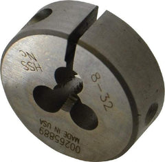 Made in USA - #8-32 UNC Thread, 1" Outside Diam High Speed Steel Round Die - 3/8" Thick, Right Hand Thread, Adjustable - Exact Tool & Supply