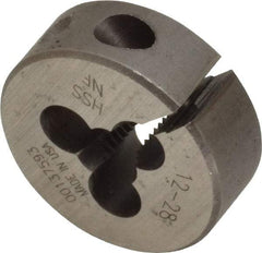 Made in USA - #12-28 UNF Thread, 1" Outside Diam High Speed Steel Round Die - 3/8" Thick, Right Hand Thread, Adjustable - Exact Tool & Supply