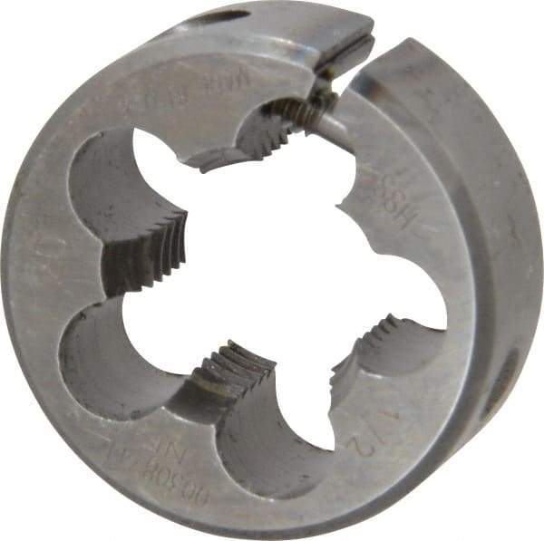 Made in USA - 1/2-20 UNF Thread, 1" Outside Diam High Speed Steel Round Die - 3/8" Thick, Right Hand Thread, Adjustable - Exact Tool & Supply