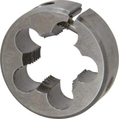 Made in USA - 1/2-20 UNF Thread, 1" Outside Diam High Speed Steel Round Die - 3/8" Thick, Right Hand Thread, Adjustable - Exact Tool & Supply