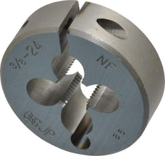 Made in USA - 3/8-16 UNC Thread, 1-1/2" Outside Diam High Speed Steel Round Die - 1/2" Thick, Right Hand Thread, Adjustable - Exact Tool & Supply