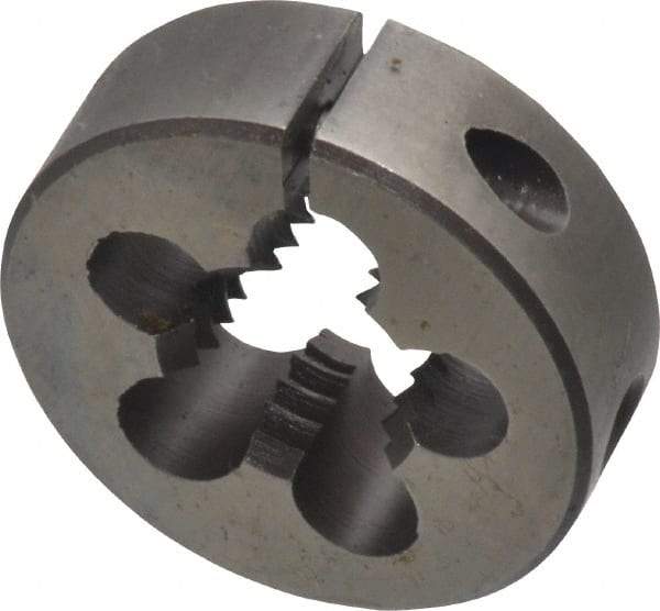 Made in USA - 5/8-11 UNC Thread, 1-1/2" Outside Diam High Speed Steel Round Die - 1/2" Thick, Right Hand Thread, Adjustable - Exact Tool & Supply