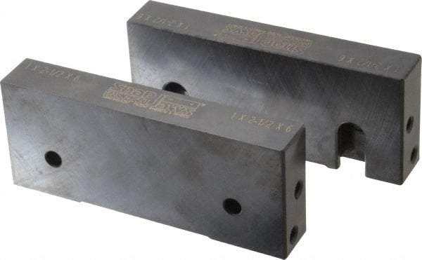 Snap Jaws - 6" Wide x 2-1/2" High x 1" Thick, Flat/No Step Vise Jaw - Soft, Steel, Fixed Jaw, Compatible with 6" Vises - Exact Tool & Supply