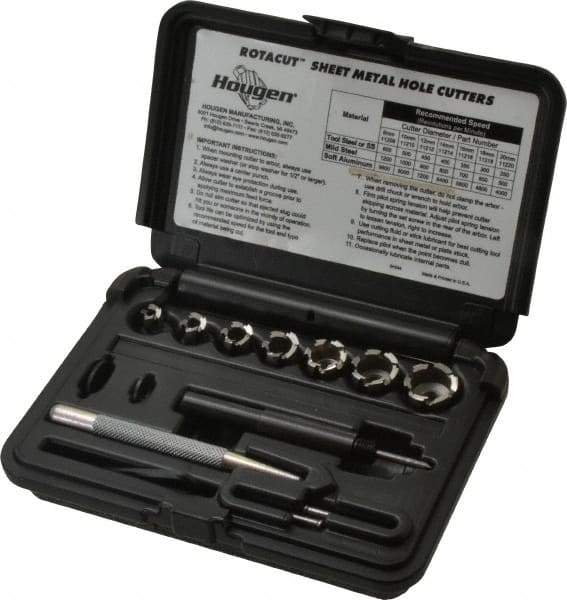 Hougen - 10 Piece, 8 to 20mm Cutter Diam, 1/4" Cutting Depth, High Speed Steel Annular Cutter Set - Bright Finish, 3/8" Shank Diam, 8, 10, 12, 14, 16, 18, 20mm Cutter Diams - Exact Tool & Supply