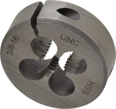 Interstate - 3/8-16 UNC Thread, 1-1/2" Outside Diam High Speed Steel Round Die - Right Hand Thread, Adjustable - Exact Tool & Supply