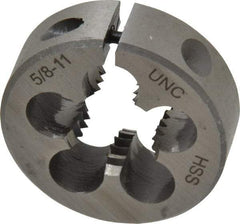 Interstate - 5/8-11 UNC Thread, 1-1/2" Outside Diam High Speed Steel Round Die - Right Hand Thread, Adjustable - Exact Tool & Supply