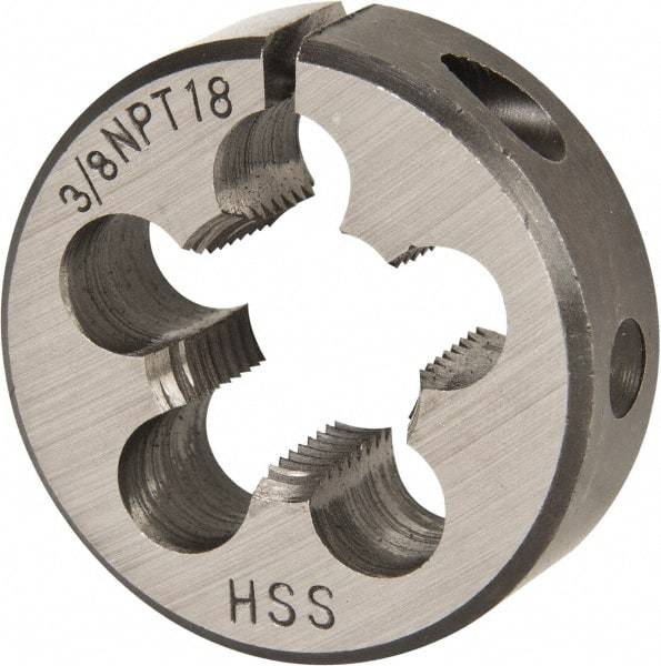 Interstate - 3/8-18 NPT Thread, Round Pipe Die - 1-1/2" Outside Diam, High Speed Steel - Exact Tool & Supply