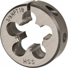 Interstate - 3/8-18 NPT Thread, Round Pipe Die - 1-1/2" Outside Diam, High Speed Steel - Exact Tool & Supply