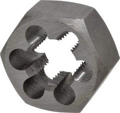 Interstate - M22x2.50 Metric Coarse Thread, 1-5/8" Hex, Right Hand Thread, Hex Rethreading Die - Carbon Steel, 7/8" Thick - Exact Tool & Supply