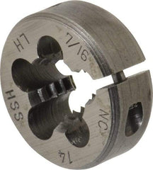 Interstate - 7/16-14 UNC Thread, 1" Outside Diam High Speed Steel Round Die - Left Hand Thread, Adjustable - Exact Tool & Supply