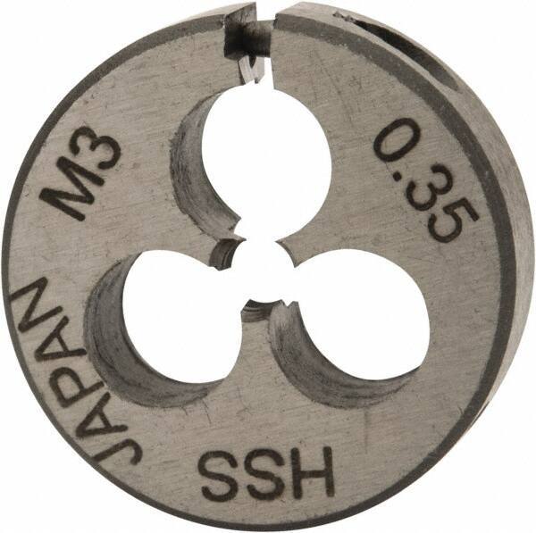 Interstate - M3x0.35 Metric Fine Thread, 13/16" Outside Diam High Speed Steel Round Die - Right Hand Thread, Adjustable - Exact Tool & Supply