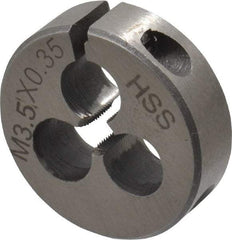 Interstate - M3.5x0.35 Metric Fine Thread, 13/16" Outside Diam High Speed Steel Round Die - Right Hand Thread, Adjustable - Exact Tool & Supply