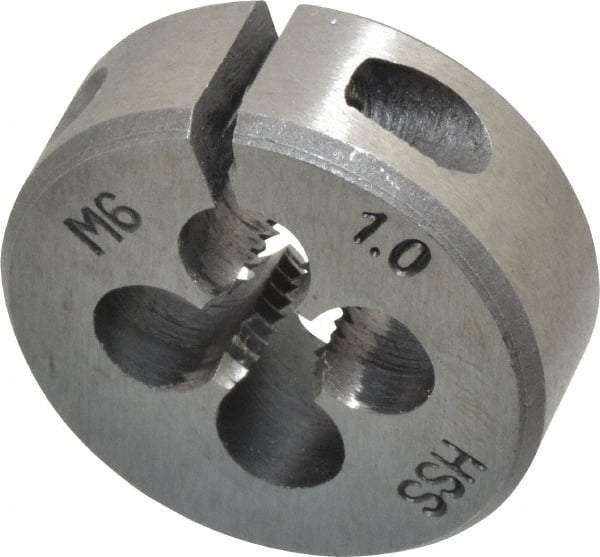 Interstate - M6x1.00 Metric Coarse Thread, 1" Outside Diam High Speed Steel Round Die - Right Hand Thread, Adjustable - Exact Tool & Supply
