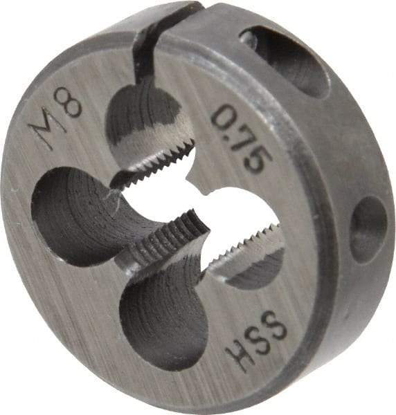 Interstate - M8x0.75 Metric Fine Thread, 1" Outside Diam High Speed Steel Round Die - Right Hand Thread, Adjustable - Exact Tool & Supply
