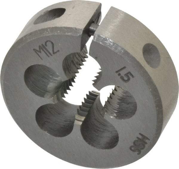 Interstate - M12x1.50 Metric Fine Thread, 1-1/2" Outside Diam High Speed Steel Round Die - Right Hand Thread, Adjustable - Exact Tool & Supply