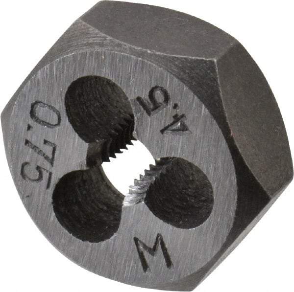 Interstate - M4.5x0.75 Metric Coarse Thread, 19/32" Hex, Right Hand Thread, Hex Rethreading Die - Carbon Steel, 1/4" Thick - Exact Tool & Supply