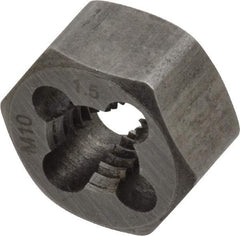 Interstate - M10x1.50 Metric Coarse Thread, 25/32" Hex, Right Hand Thread, Hex Rethreading Die - Carbon Steel, 7/16" Thick - Exact Tool & Supply