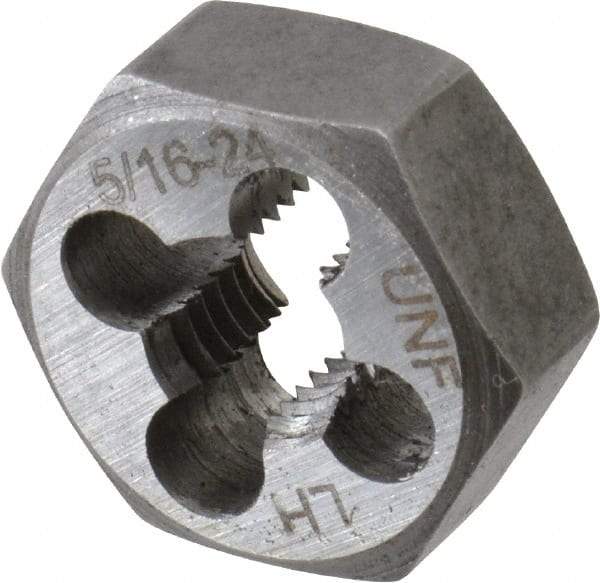 Interstate - 5/16-24 UNF Thread, 11/16" Hex, Left Hand Thread, Hex Rethreading Die - Carbon Steel, 5/16" Thick - Exact Tool & Supply