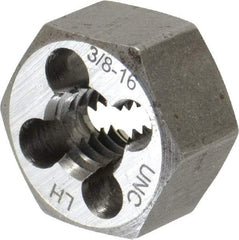 Interstate - 3/8-16 UNC Thread, 25/32" Hex, Left Hand Thread, Hex Rethreading Die - Carbon Steel, 3/8" Thick - Exact Tool & Supply