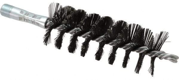 Schaefer Brush - 4-1/2" Brush Length, 1-3/4" Diam, Double Stem, Single Spiral Flue Brush - 7-1/2" Long, Tempered Steel Wire, 1/4" NPSM Male Connection - Exact Tool & Supply