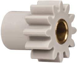 Made in USA - 24 Pitch, 1/2" Pitch Diam, 0.583" OD, 12 Tooth Spur Gear - 1/4" Face Width, 3/16" Bore Diam, 3/8" Hub Diam, 20° Pressure Angle, Acetal - Exact Tool & Supply