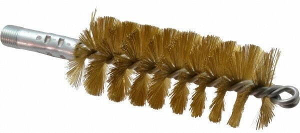 Schaefer Brush - 4-1/2" Brush Length, 1-3/4" Diam, Double Stem, Single Spiral Tube Brush - 8" Long, Brass, 1/4" NPSM Male Connection - Exact Tool & Supply