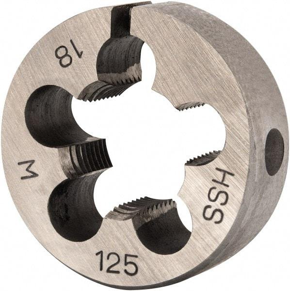 Interstate - M18x1.25 Metric Special Thread, 1-1/2" Outside Diam High Speed Steel Round Die - Right Hand Thread, Adjustable - Exact Tool & Supply