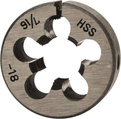 Interstate - 7/16-18 UNS Thread, 1" Outside Diam High Speed Steel Round Die - Right Hand Thread, Adjustable - Exact Tool & Supply